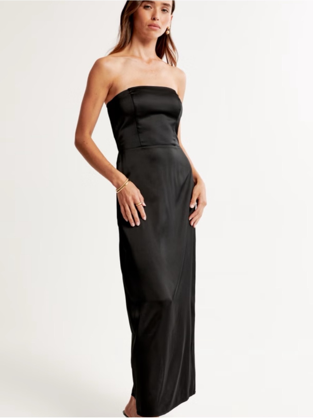 Abercrombie Black Satin Sculpt Strapless Maxi Dress XL